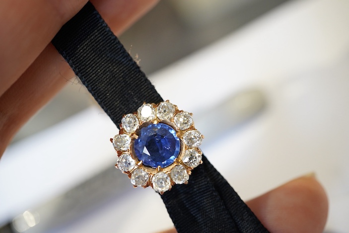 A sapphire and diamond slide/pendant, 19th century